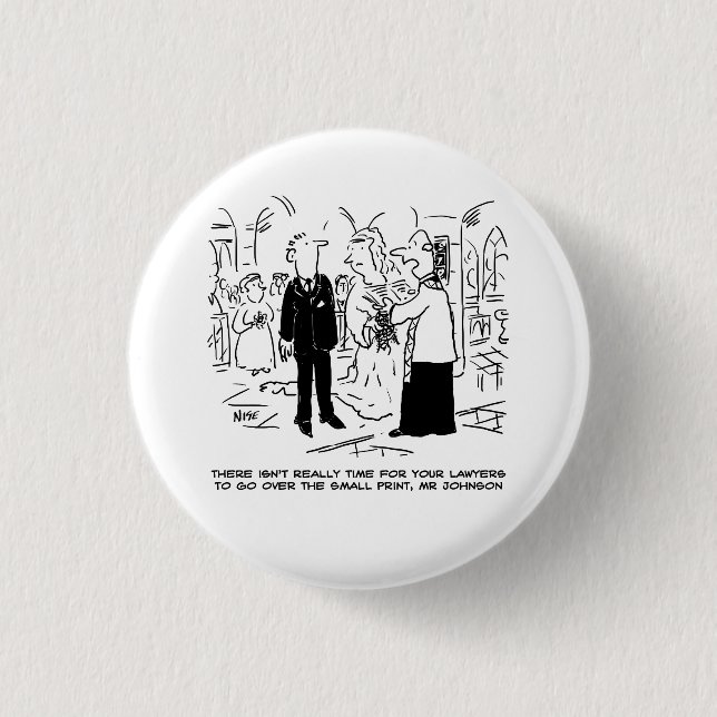 Church Wedding Vicar Says No. Funny Button Badge (Front)