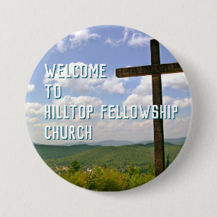 Church Welcome Pin Wooden Cross Custom Text