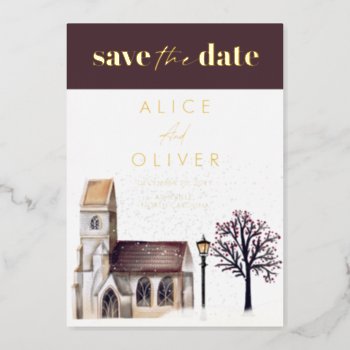 Church Winter Religious Ceremony Save The Date Foil Invitation by rusticwedding at Zazzle