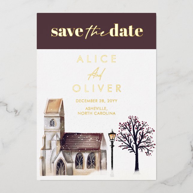 Church Winter Religious Ceremony Save The Date Foil Invitation (Front)