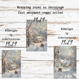 Church Winter Wonderland Decoupage Wrapping Paper Sheets