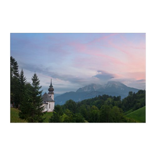 Church with Alps mountains at sunset Acrylic Print