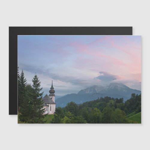 Church with Alps mountains at sunset Magnetic Invitation