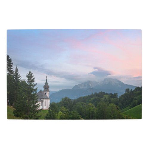 Church with Alps mountains at sunset Metal Print