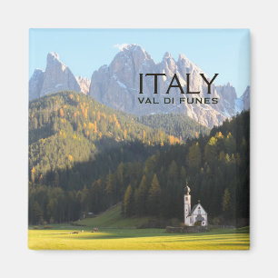 Church with Dolomite mountain souvenir text magnet