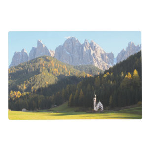Church with Dolomites mountain background placemat