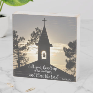 Church with Psalms Lift Up Your Hands Bible Verse Wooden Box Sign