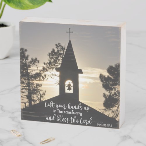 Church with Psalms Lift Up Your Hands Bible Verse Wooden Box Sign