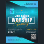 Church Worship Sunday Marketing Advertisement Flyer<br><div class="desc">QR Code Church Worship Sunday Marketing Advertisement Flyer Features Metallic Blue Gradient Colors,  Bold Typography,  & Glow. Customize Flyer To Your Liking.</div>