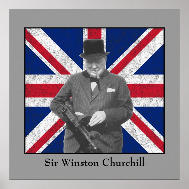 Churchill Posing With A Tommy Gun Poster (Front)