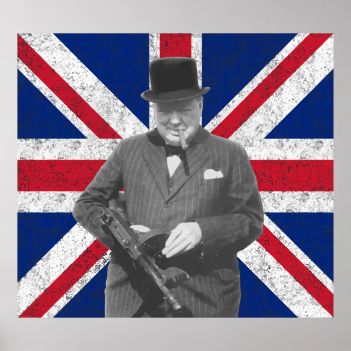 Prime Minister Winston Churchill Firing Tommy Gun POSTER 