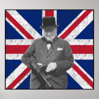 Churchill Posing With A Tommy Gun Poster