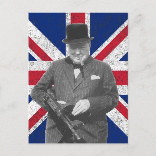 Churchill Posing With The British Flag Postcard