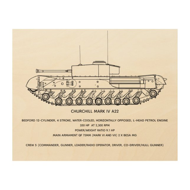 Churchill Tank MkIV Wood Wall Art (Front)