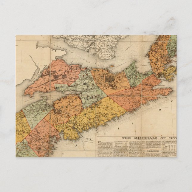 Church's mineral map of Nova Scotia Postcard (Front)