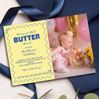 Churning a Year Older Butter Birthday Photo Invitation