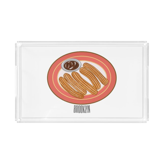 Churro cartoon illustration acrylic tray (Front)