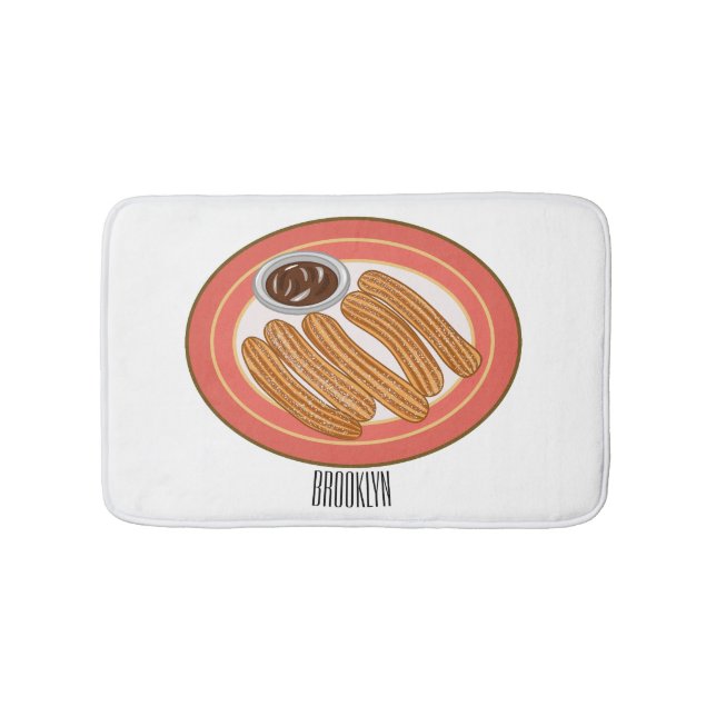 Churro cartoon illustration bath mat (Front)