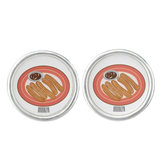 Churro cartoon illustration  cufflinks (Front)