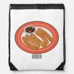 Churro cartoon illustration drawstring bag