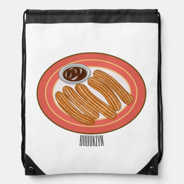 Churro cartoon illustration  drawstring bag (Front)