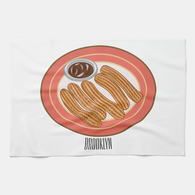 Churro cartoon illustration  kitchen towel (Horizontal)