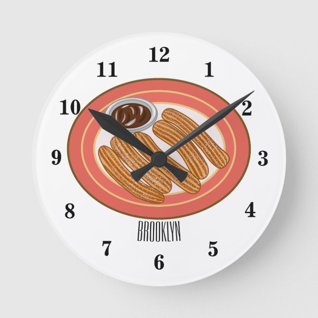 Churro cartoon illustration round clock (Front)