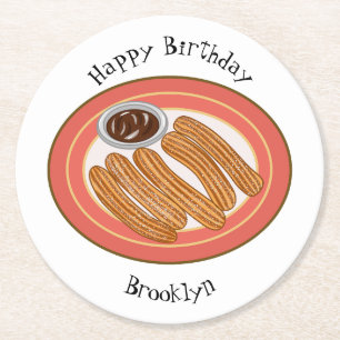 Churro cartoon illustration round paper coaster