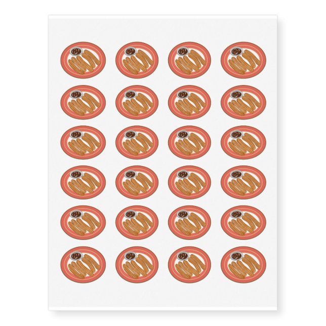 Churro cartoon illustration temporary tattoos (Front)