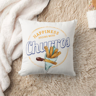 Churros Snack Vintage Dessert Retro Street Food Throw Pillow