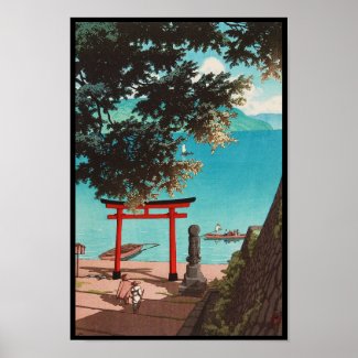 Chuzenji Temple at Utagahama Beach Hasui Kawase Poster