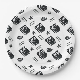Ciak Pattern with cinema symbols and clapper board Paper Plates
