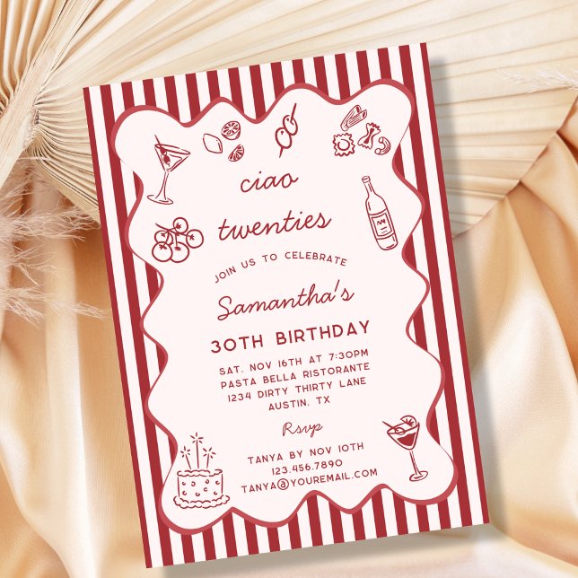 Ciao 20s Italian Pasta Dinner Party 30th Birthday Invitation (Creator Uploaded)