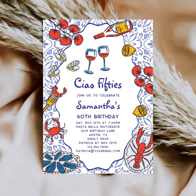 Ciao 50s Italian Seafood Wine Dinner 60th Birthday Invitation (Creator Uploaded)