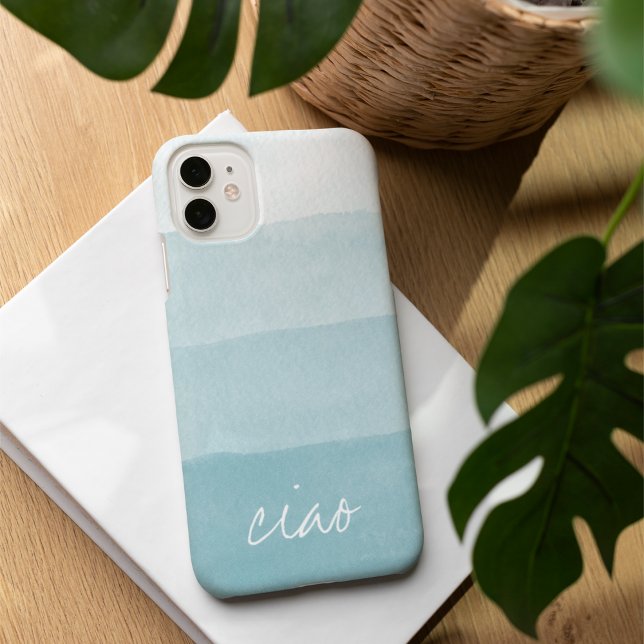 Ciao Aqua Watercolor Gradient Stripe Case-Mate iPhone Case (Creator Uploaded)