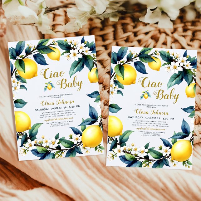 Ciao Baby Amalfi Citrus Lemon Wreath Baby Shower Invitation (Creator Uploaded)
