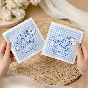 Ciao Baby Amalfi Lemon Blue Gingham Baby Shower Napkins