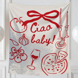 Ciao Baby Backdrop, Hand Drawn Italian Pizza Baby