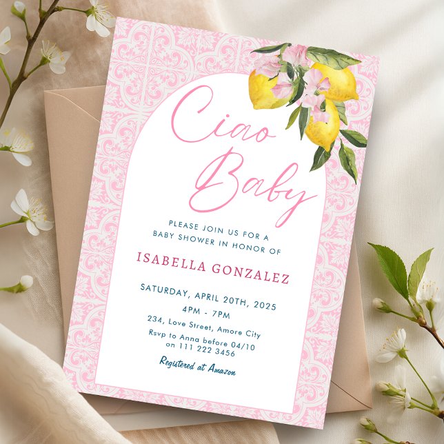 Ciao Baby Bambina Amalfi Italian Baby Shower Invitation (Ciao Baby Bambina Amalfi Italian Baby Shower Invitation)
