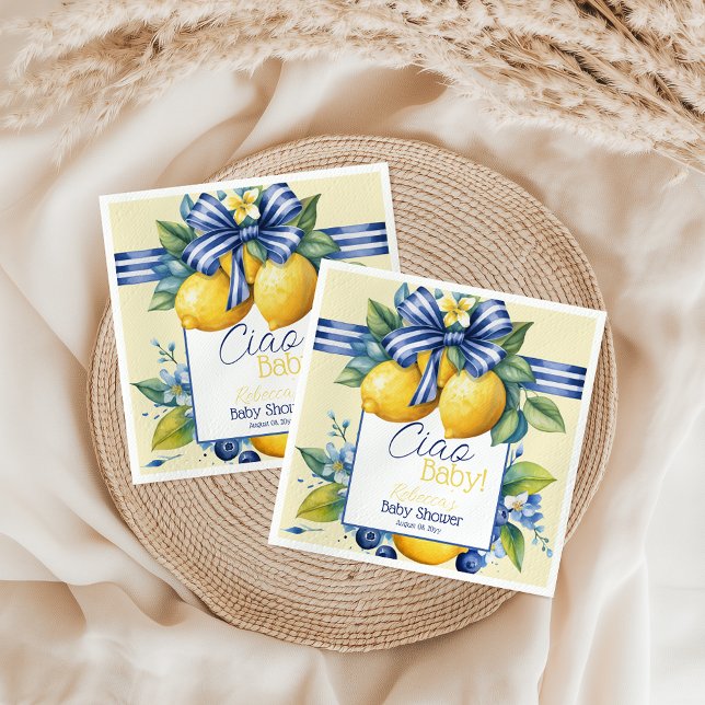 Ciao Baby Blue Bow Tile Lemon Baby Shower Napkins (Creator Uploaded)