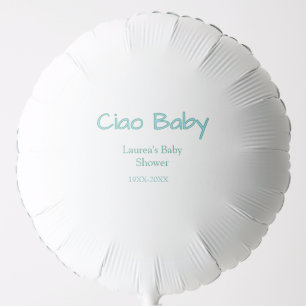 ciao baby blue green pastel baby shower name date balloon