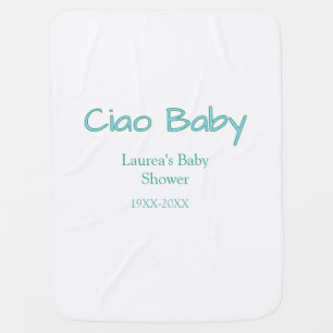 ciao baby blue green pastel baby shower name date blanket