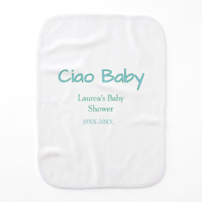 ciao baby blue green pastel baby shower name date  burp cloth