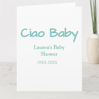 ciao baby blue green pastel baby shower name date  card