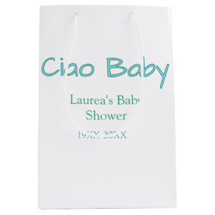 ciao baby blue green pastel baby shower name date medium gift bag