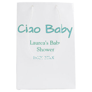 ciao baby blue green pastel baby shower name date  medium gift bag