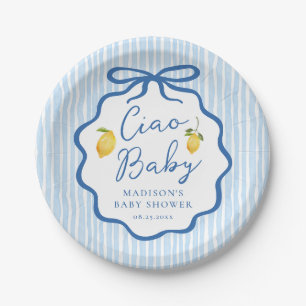 Ciao Baby Blue Italian Lemon Baby Shower Paper Plates