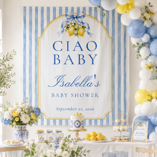 Ciao Baby Blue Lemon Baby Shower Backdrop