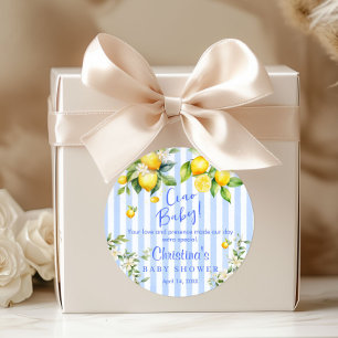 Ciao Baby Blue Stripe Lemon Baby Shower Thank you Classic Round Sticker