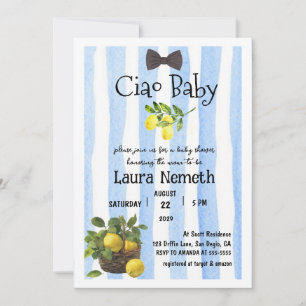 Ciao Baby Blue Stripes Lemon Boy Baby Shower  Invitation
